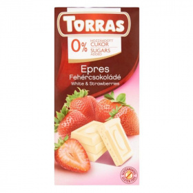 Torras glutén-, és cukormentes fehércsokoládé - eper 75g