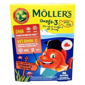 Möllers Omega-3 Jelly Fish gumivitamin gyermekeknek - eper ízű 36db