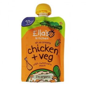 Ella’s Kitchen bio csirke krémes édeskukorica pürével és zöldségekkel bébiétel 130g